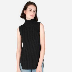 Everlane Ribbed Wool-Cashmere Sleeveless Turtleneck
